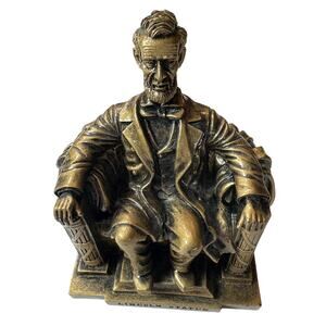 Seated Abraham Lincoln Figurine - Pewter Statue Memorial Souvenir vn